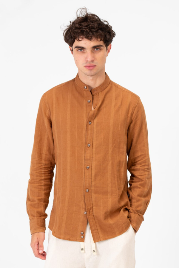 قميص رجالي كتان تلبيس عادي بيزك بأكمام طويلة مريح