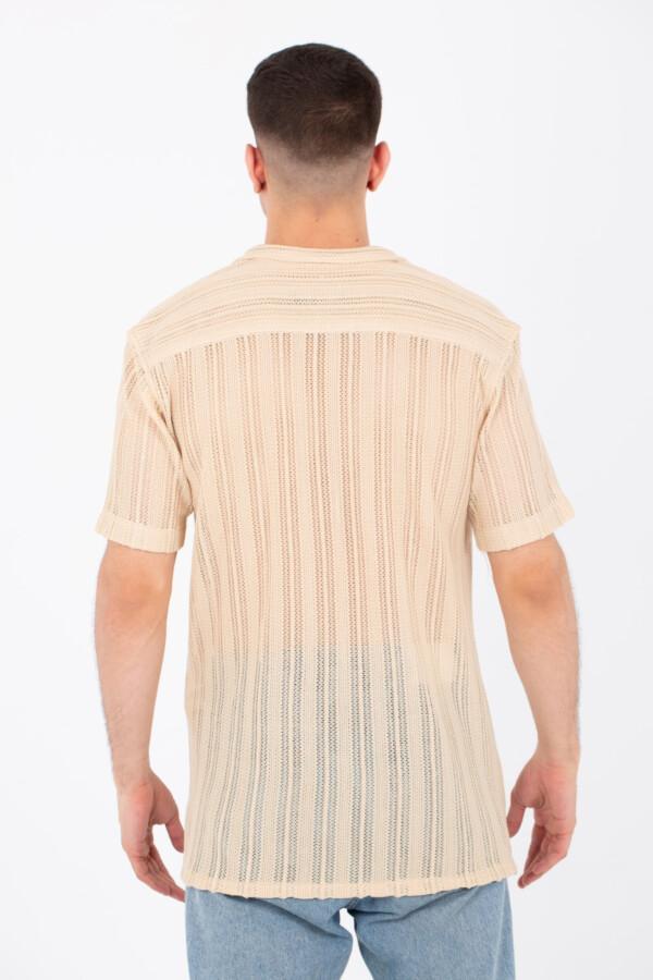 Mens Slim Fit See Through Trico Shirt Short Sleeve Button Front