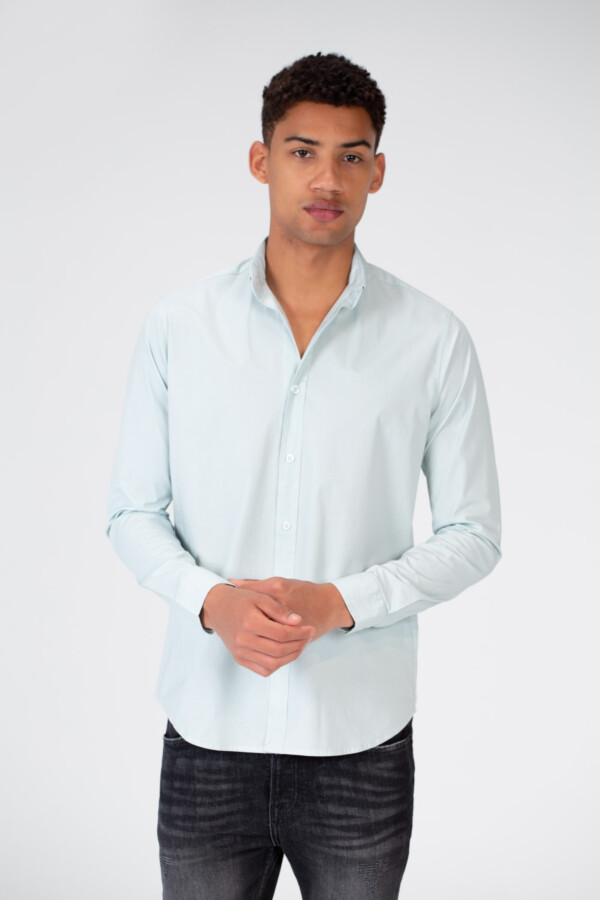 قميص رجالي بيزك سادة بأزرار أمامية خامة بوبلين