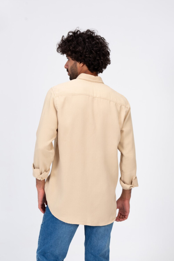 قميص رجالي بيزك بأكمام طويلة وياقة وخامة مريحة لكل يوم