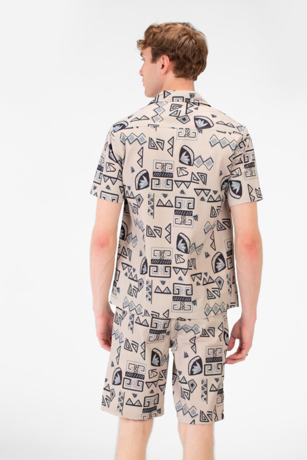 Men's Printed Outfit Set Half-Sleeve Shirt And Short Polyester