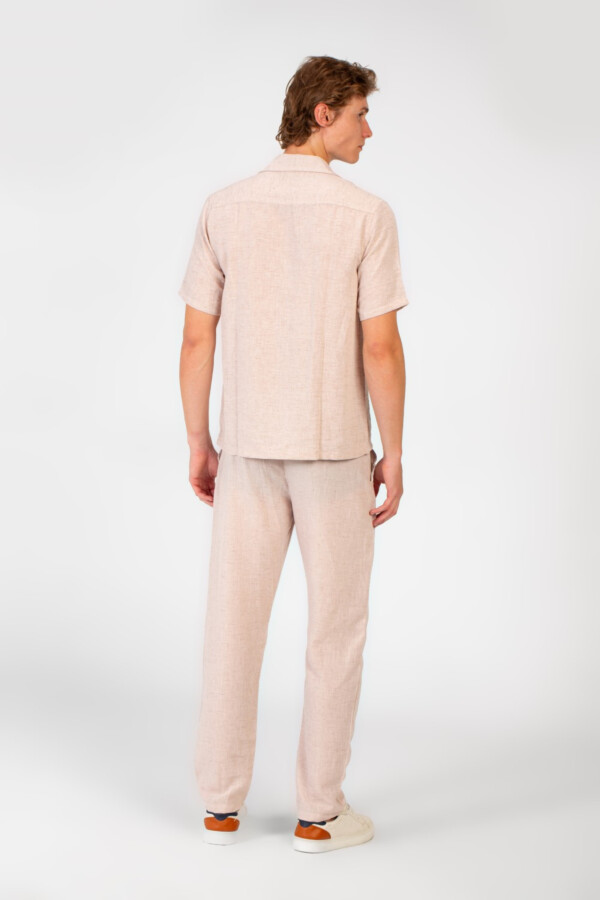 Men's Modern Design Slim Fit Linen Half Sleeve Shirt And Pants Outfit