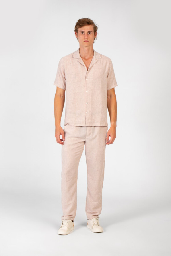 Men's Modern Design Slim Fit Linen Half Sleeve Shirt And Pants Outfit
