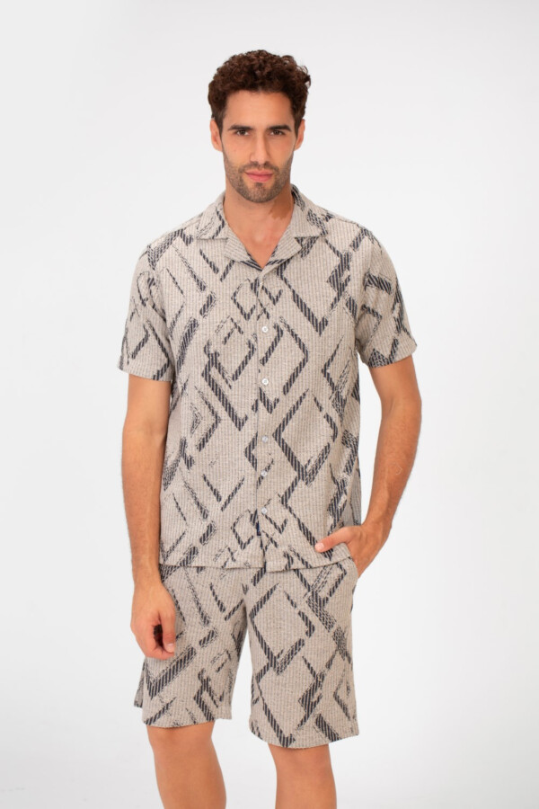 Men's Outfit Short Sleeve Shirt And Short Mesh Material