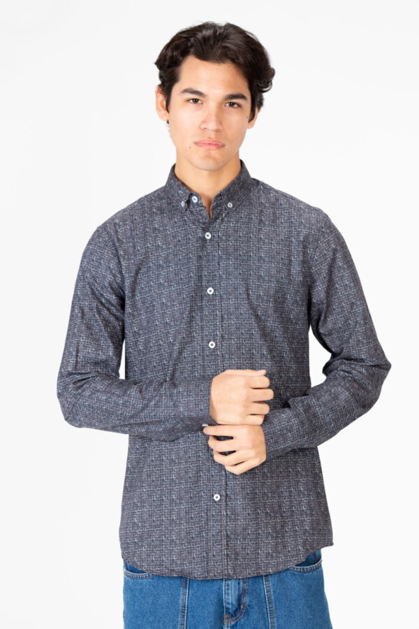 Men's Slim Fit Full Poplin Print Long Sleeve Shirt