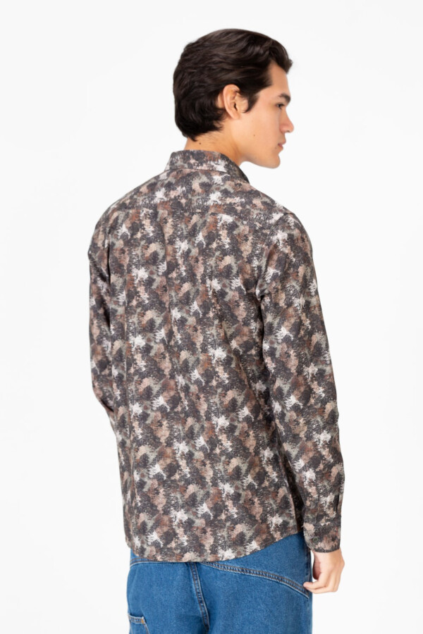 Men's Slim Fit Printed Poplin Long Sleeve Shirt