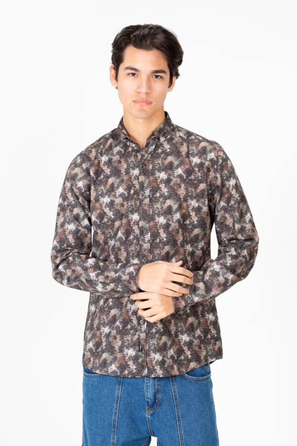 Men's Slim Fit Printed Poplin Long Sleeve Shirt