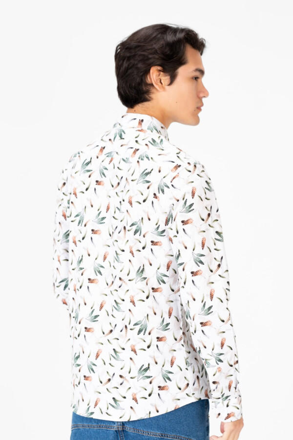 Men's Slim Fit Jakar Poplin Printed Long Sleeve Shirt White