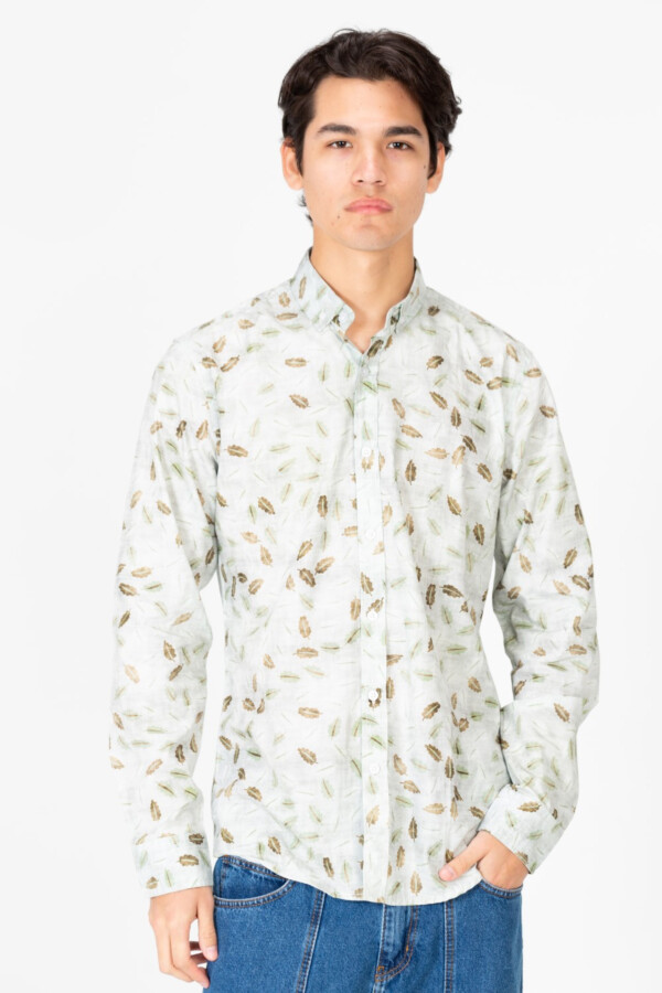 Men's Slim Fit Jakar Poplin Printed Long Sleeve Shirt