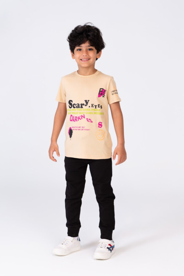 تيشرت أولادي نص كم مطبوع من الأمام والخلف بخامة عملية ومربحة