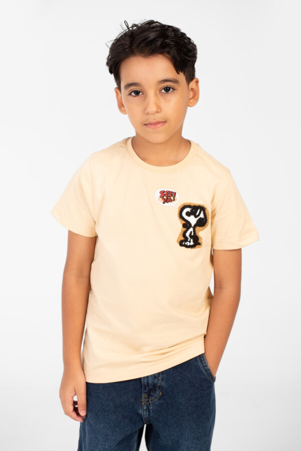 تيشرت صيفي أولادي توميتو بياقة دائرية وطبعة أمامية أكمام قصيرة