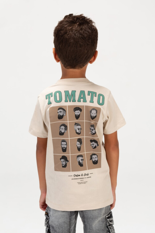 تيشرت أولادي توميتو راوند بطباعة أمامية وخلفية نص كم