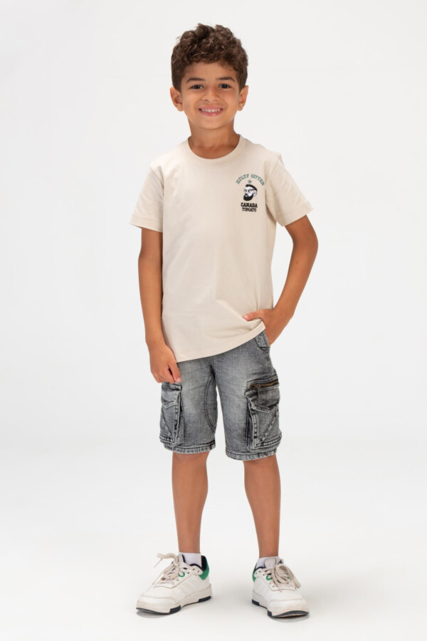 تيشرت أولادي توميتو راوند بطباعة أمامية وخلفية نص كم