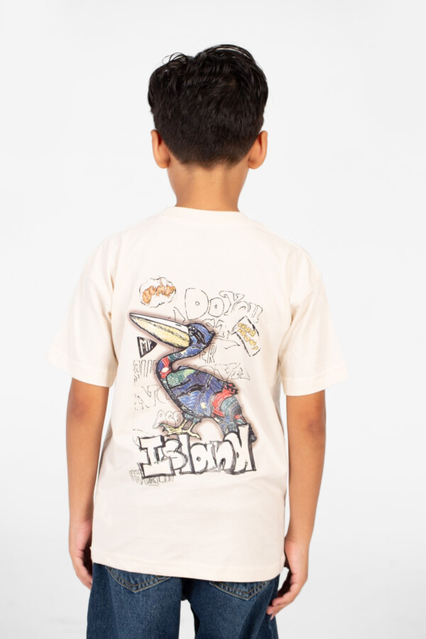 تيشرت أولادي أوفر سايز مطبوع بياقة دائرية ونصف أكمام عصري