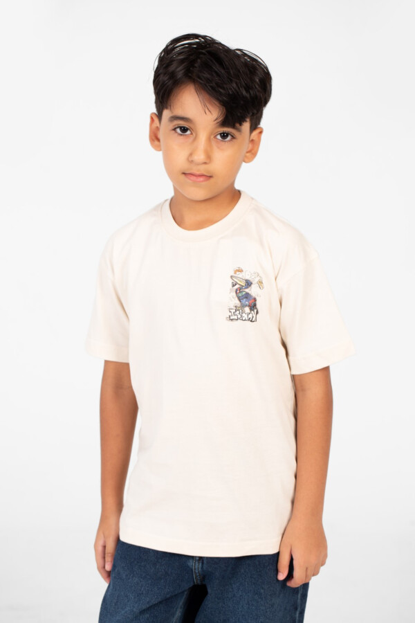 تيشرت أولادي أوفر سايز مطبوع بياقة دائرية ونصف أكمام عصري