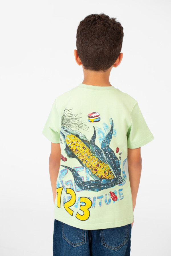 تيشرت أولادي ميلتون مطبوع بأكمام قصيرة وياقة مستديرة عالي الجودة