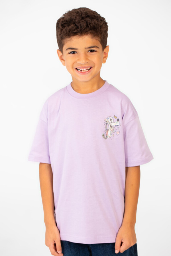 تيشرت أولادي أوفر سايز ياقة دائرية بطبعة أمامية وخلفية نصف كم