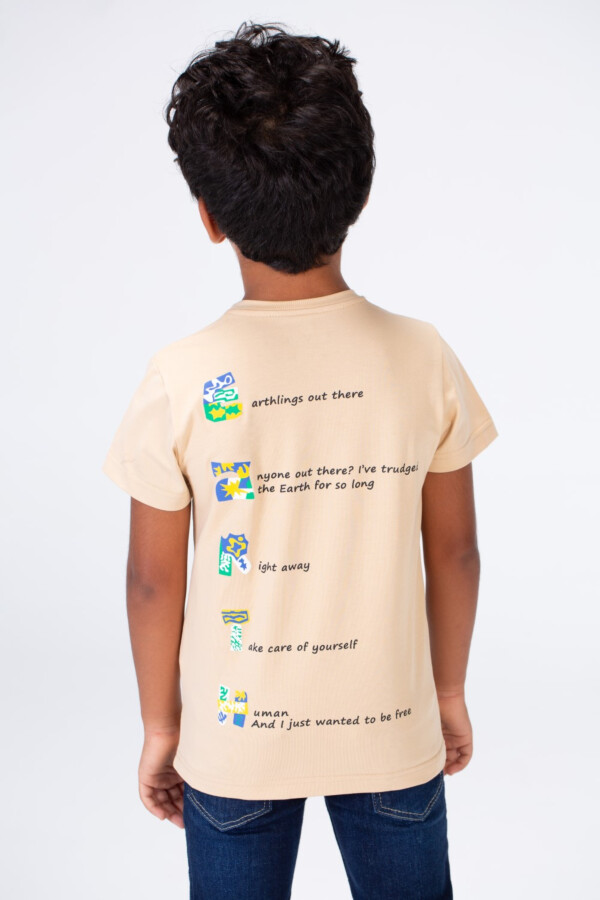 تيشرت أولادي بياقة مستديرة نص كم مطبوع خامة سنجل ليكرا