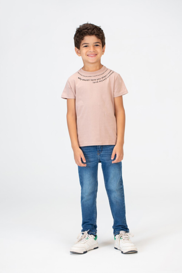 تيشيرت أولادي ياقة دائرية مطبوع خامة سنجل ليكرا