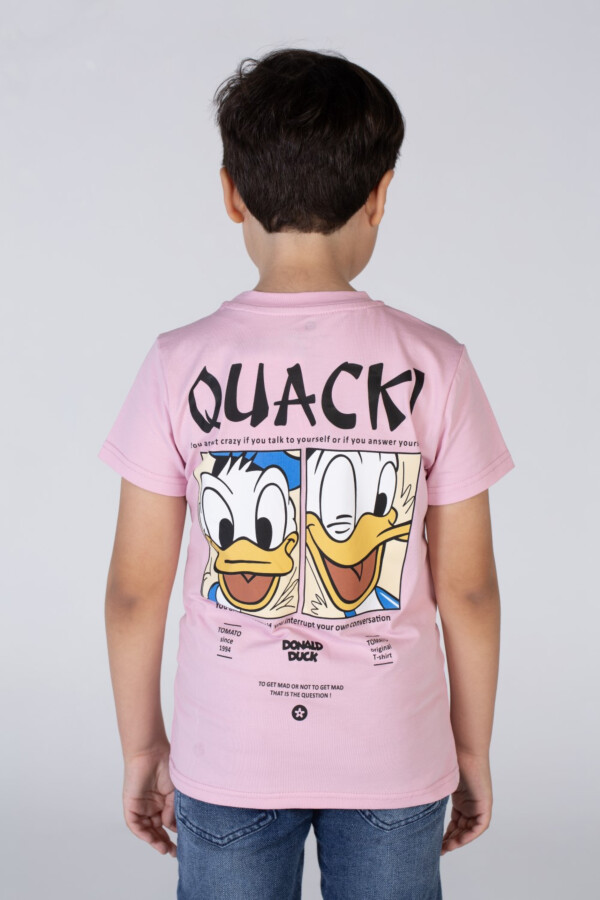 تيشرت أولادي نص كم بياقة دائرية وطباعة بطة أمامية وخلفية