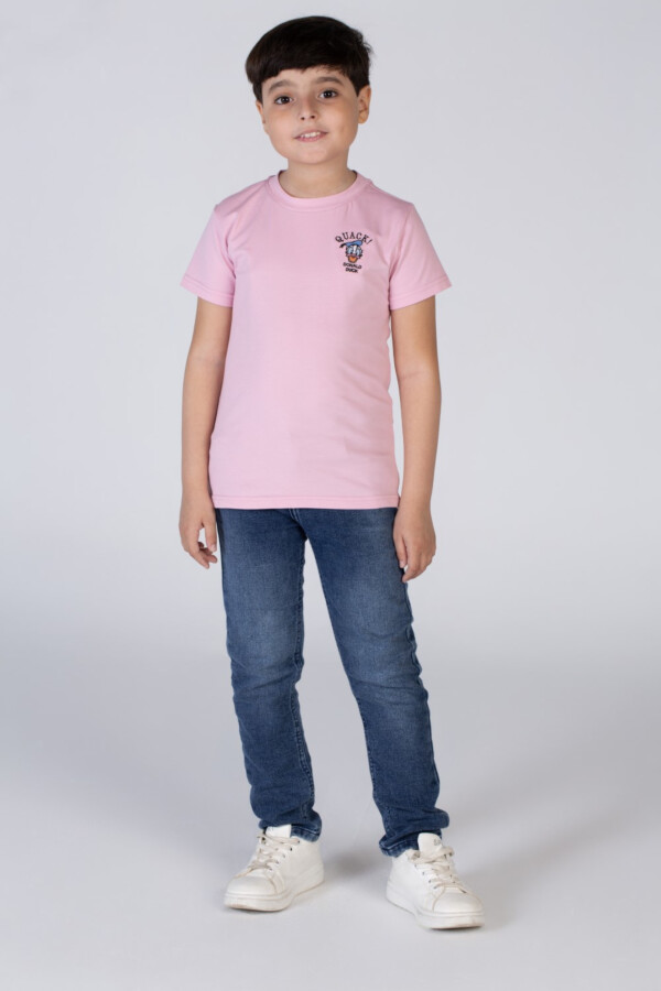 تيشرت أولادي نص كم بياقة دائرية وطباعة بطة أمامية وخلفية