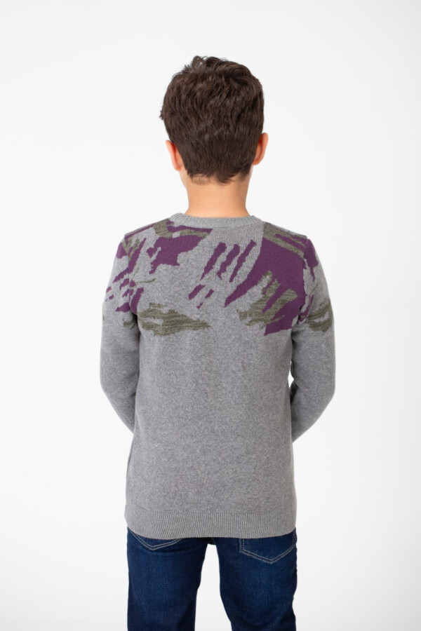 بلوفر أولادي جاكار بياقة مستديرة وأكمام طويلة