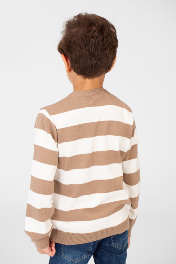 بلوفر أولادي قطن مخطط بياقة دائرية وأكمام طويلة