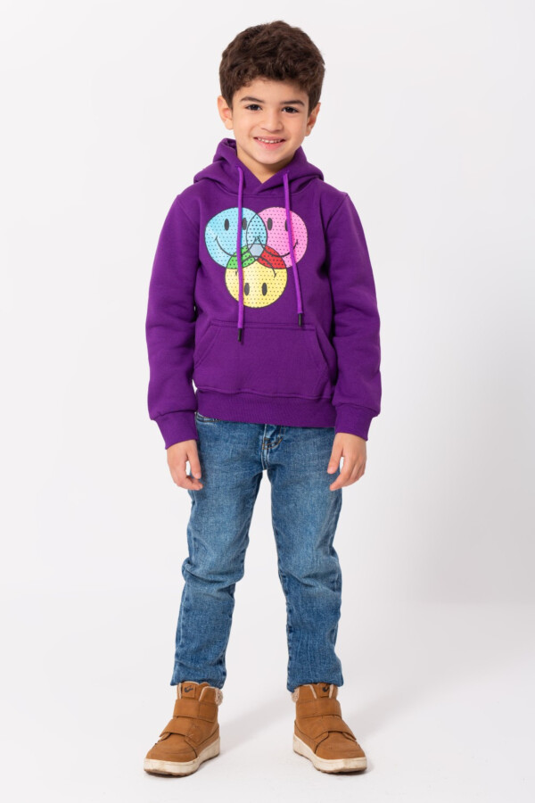 Boy's Hoodie Padded With Front Smile Faces Print Hooded Sweatshirt