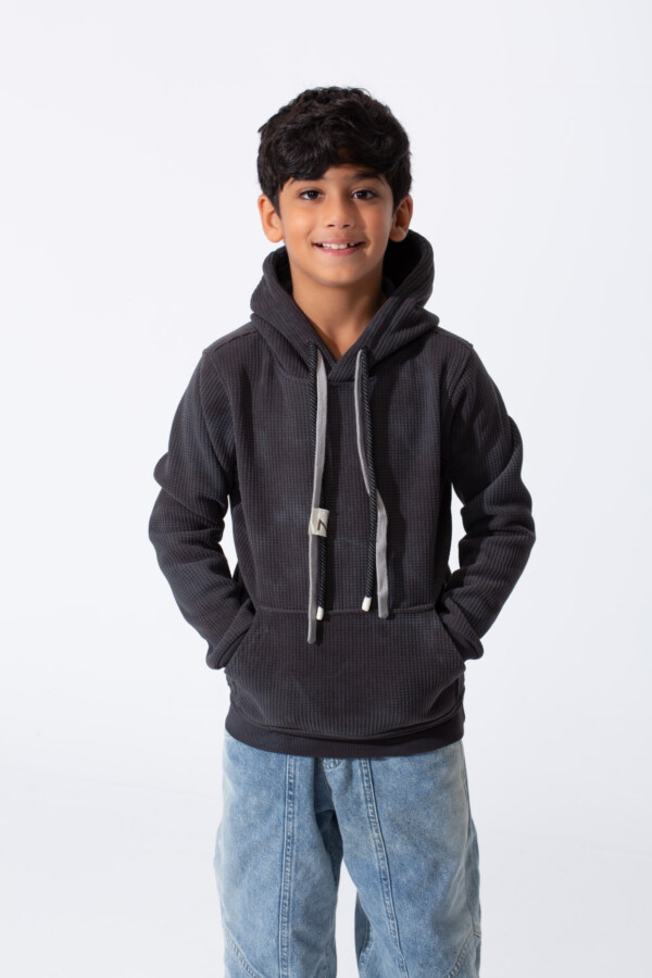 Boy's Slim Fit Washed Hood Sweatshirt With A Front Pocket And Modern Design