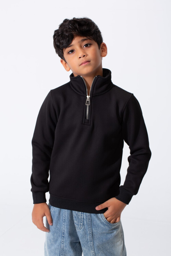 Boy's Slim Fit Front Half Zip Sweatshirt With Long Sleeves
