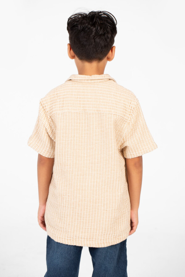 Boy's Tomato Linen Short Sleeve Shirt In Modern Design Beige