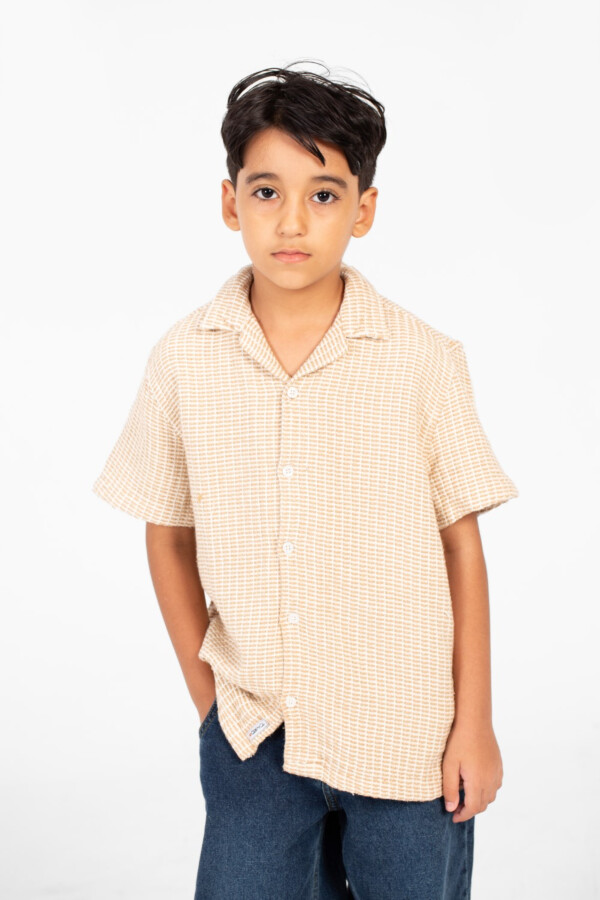 Boy's Tomato Linen Short Sleeve Shirt In Modern Design Beige