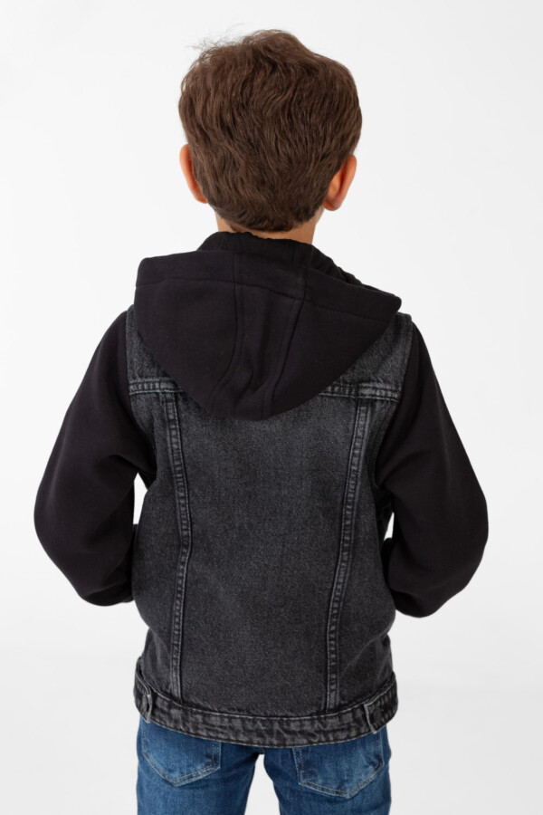 Boy's Denim Jacket With Melton Sleeves And Front Buttons