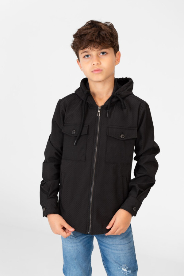 Boy's Fur Padded Hood Shirt With Full Front Zip