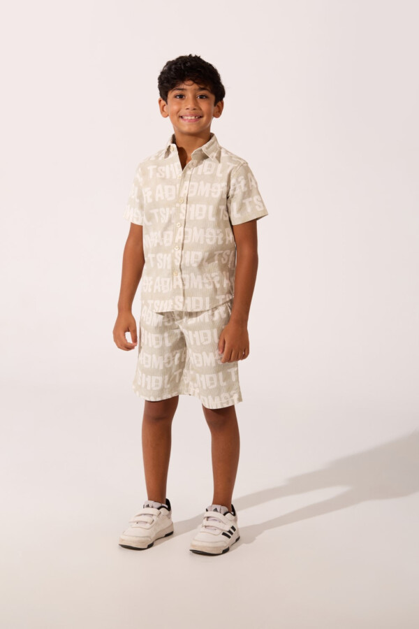 Boy's All Over Print Outfit Set Half Sleeve Shirt And Short