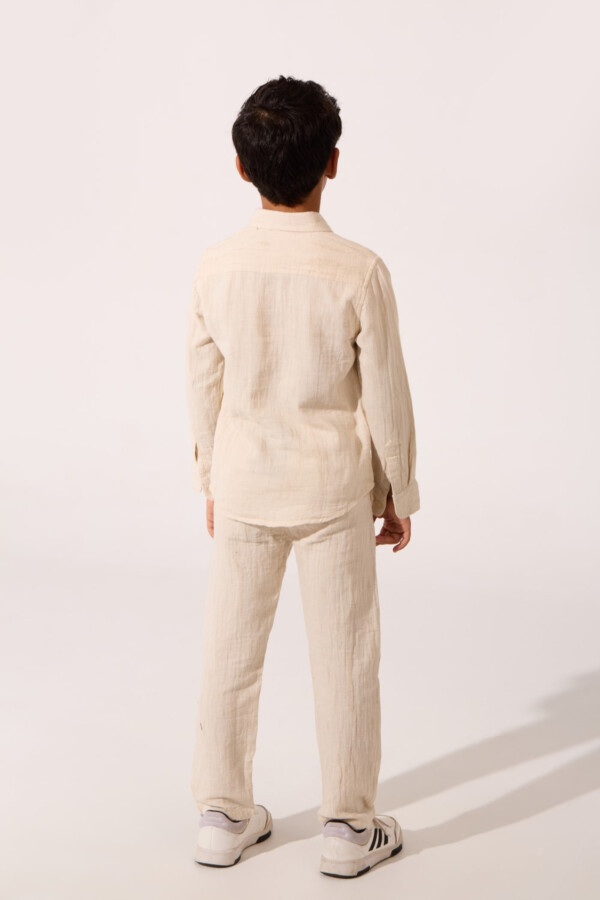 Boy's Slim Fit Linen Outfit Set Long Sleeve Shirt And Pants