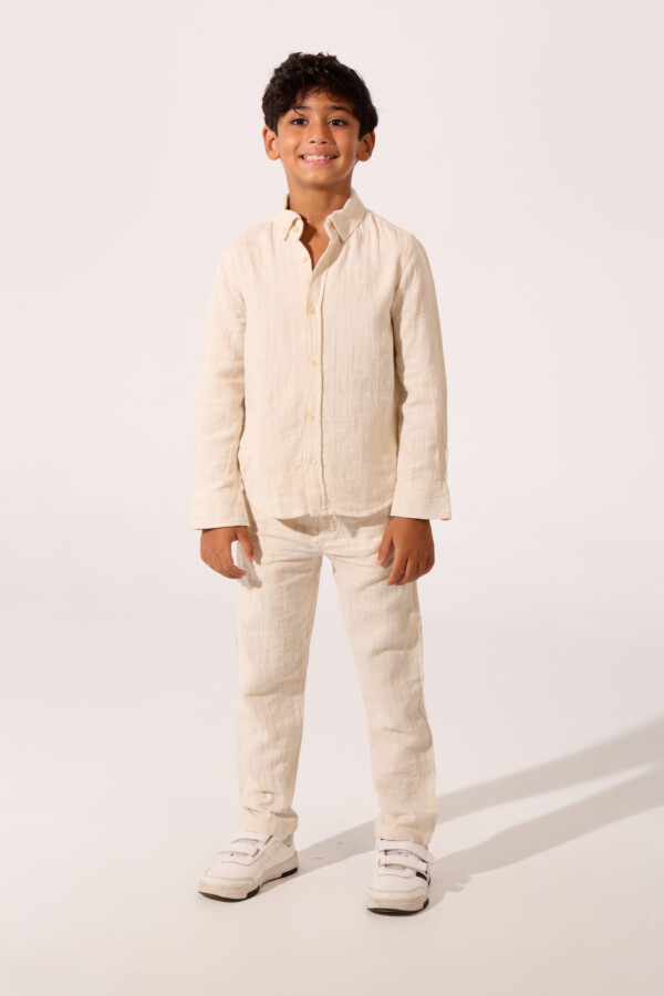 Boy's Slim Fit Linen Outfit Set Long Sleeve Shirt And Pants