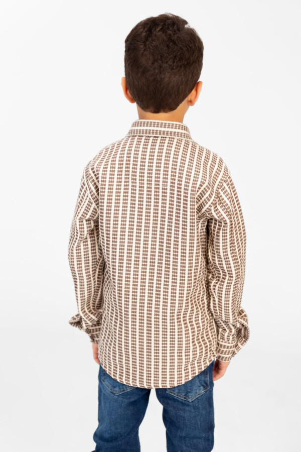 Boy's Winter Striped Shirt With Front Pockets And Long Sleeves