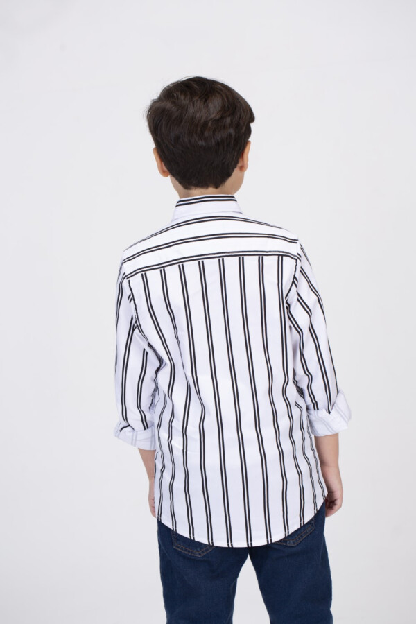 Boys Striped Shirt With Long Sleeves And Printed Poplin Material