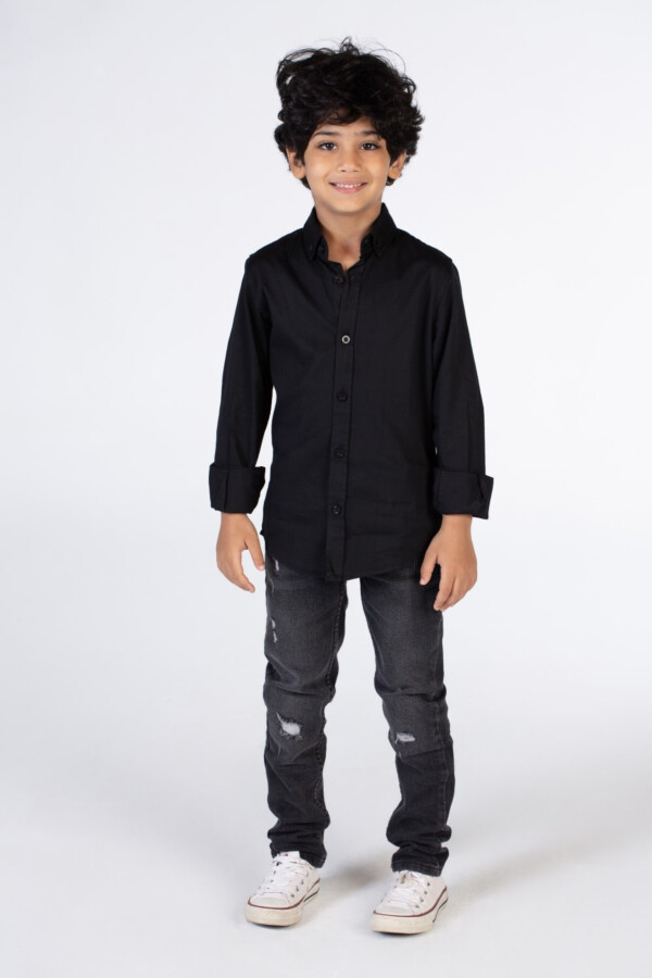 Boys Classic Plain Poplin Shirt With Button Front