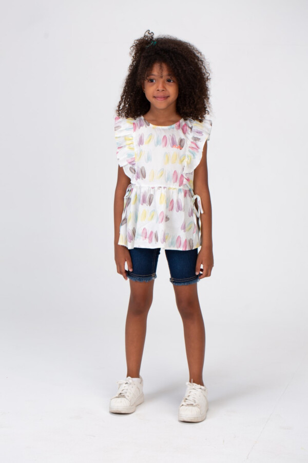 Girls Blouse With Ruffles And A Round Neck In Orange