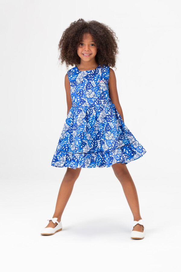 Girls Summer Tomato Casual Floral Sleeveless Dress In Blue