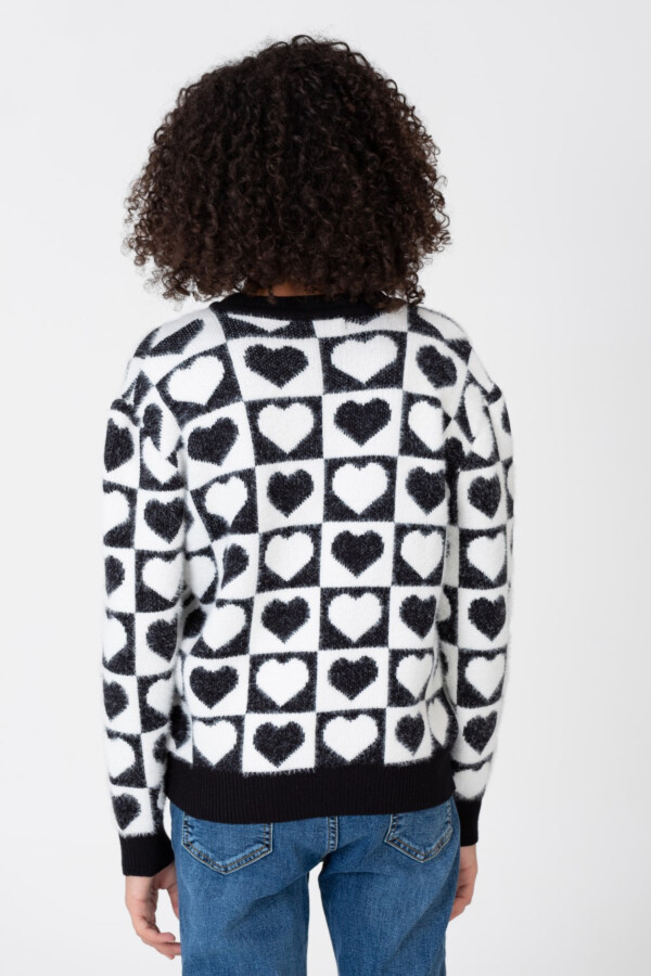 Girl's Sweater With A Round Neck And All Over Hearts Print