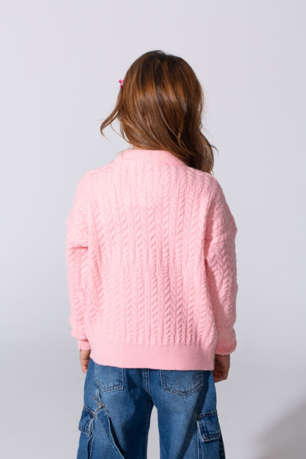 Girl's Tomato Knitted Pullover With A Round Neck And Long Sleeves