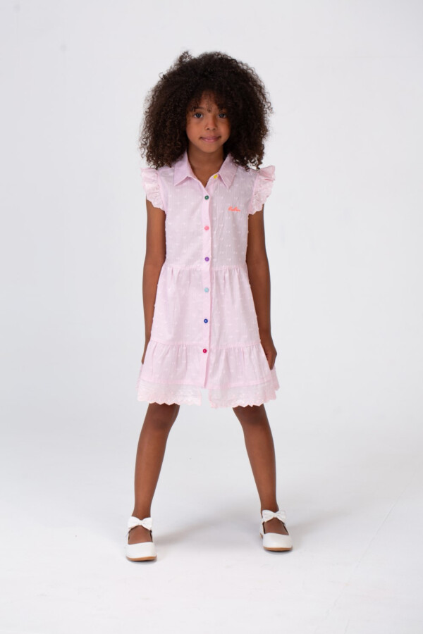 Girls Floral Jacar Dress With Off The Shoulder Ruffles And Colorful Buttons On The Front