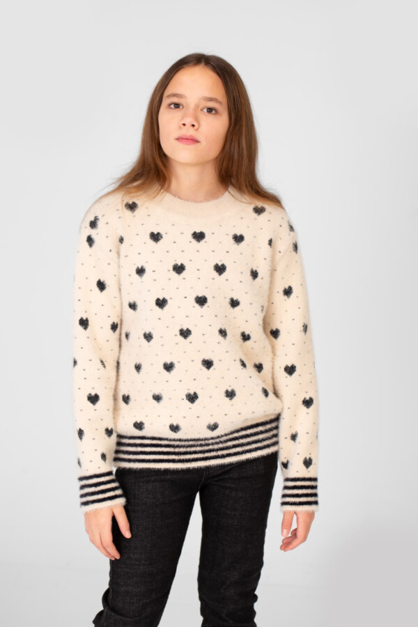 Girl's Round Neck Pullover With Hearts Printed In Practical Material