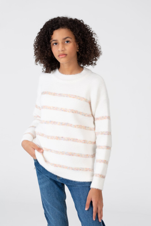 Girl's Striped Round Neck Pullover With Long Sleeves
