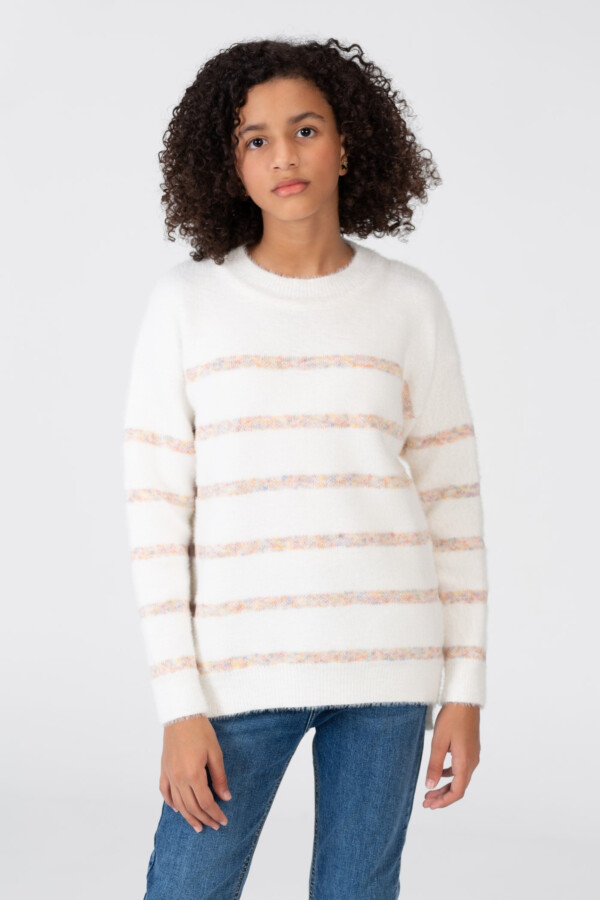 Girl's Striped Round Neck Pullover With Long Sleeves