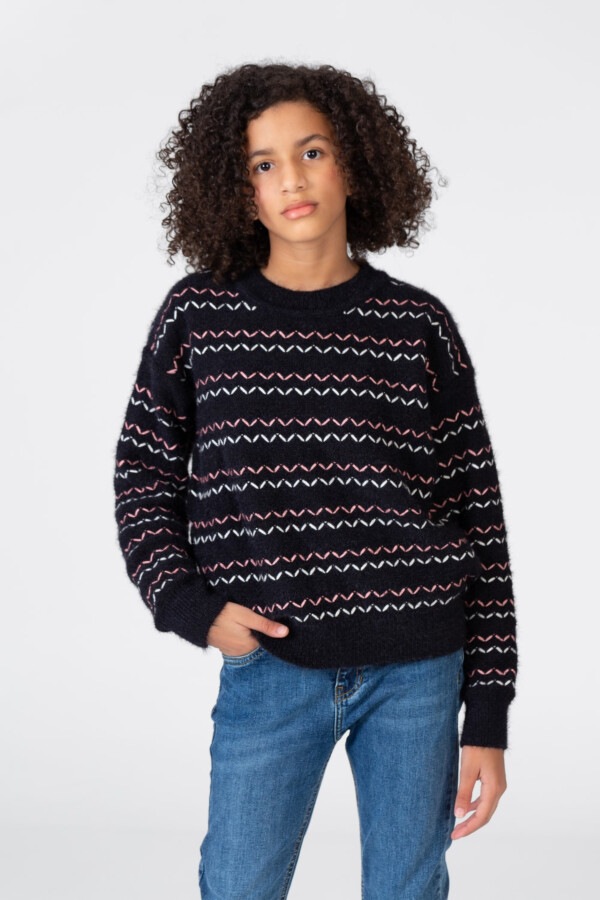 Girl's Striped Pullover With Round Neck And Long Sleeves