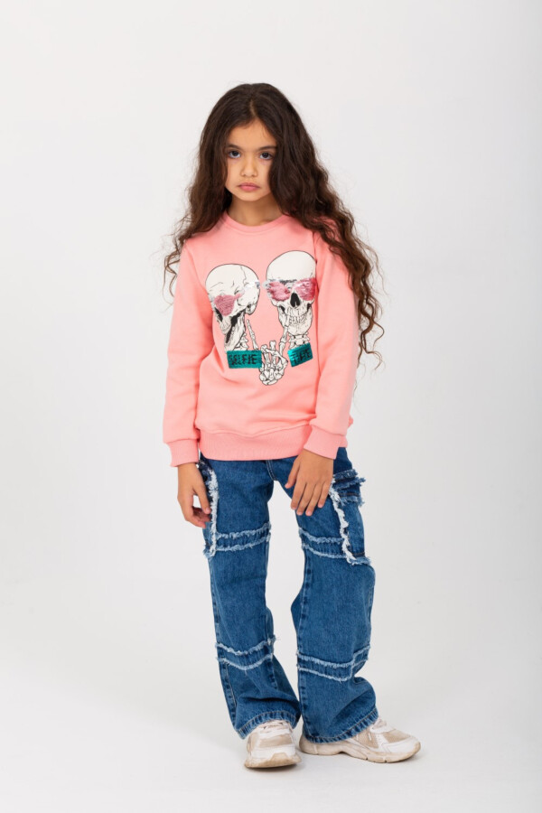 Girl's Round Neck Padded Front Print Sweatshirt
